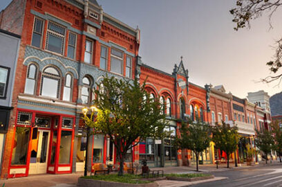 street view of downtown buildings