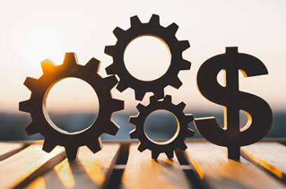 dollar sign and gear graphics on a deck to illustrate assets