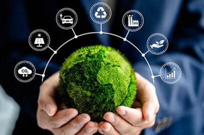 Businesswomen holding green ball globe with ESG icon concepts for Environment, Social, Governance, net zero, carbon neutrality goals, development business sustainable environment concept.