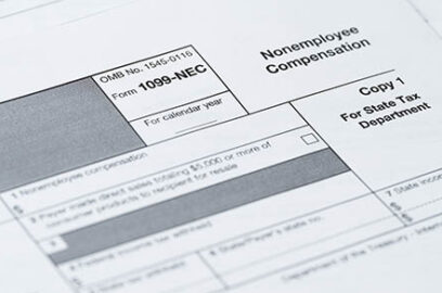 Form 1099-NEC, Nonemployee Compensation, IRS Tax Return Filing Document Close-Up