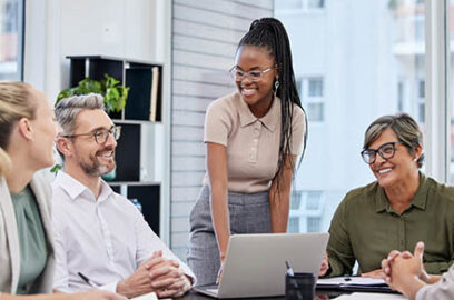 Shot of a young businesswoman giving a presentation in her office.