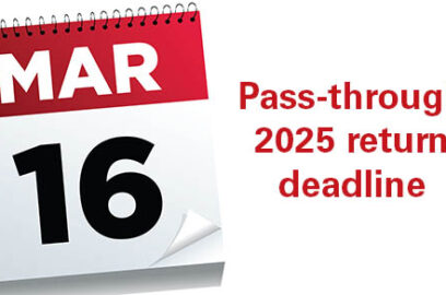 Calendar page that states March 16, text that says pass-through 2025 return deadline