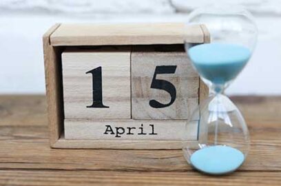 Wooden, block, calendar, 15, April, hour glass, sand, running out