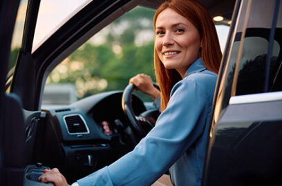 Car,, Car door, Open, Women, seated, drivers, seat