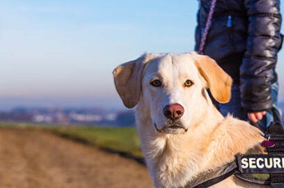 Guard,Dog,With,Security,Written,On,His,Harness