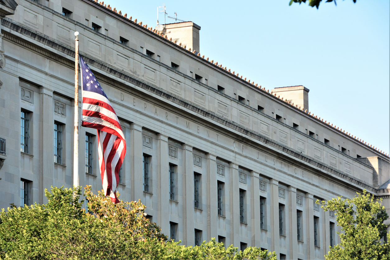Department of Justice, building, Washington D.C., American, flag