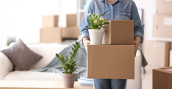 Person, holding, boxes, boxes, in, background, moving