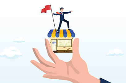 Cartoon, Small business, hand holding small building,