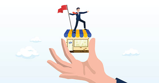 Cartoon, Small business, hand holding small building,