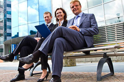 Business, Team, Sitting on a bench, outside, city, building