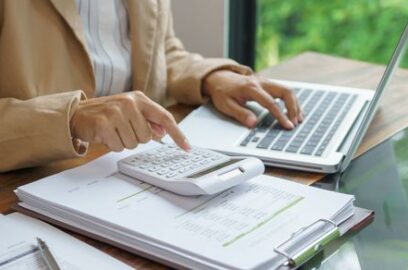 Tax, calculator, calculating, desk, laptop