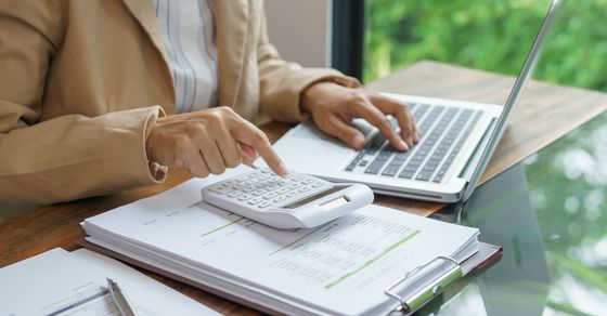 Tax, calculator, calculating, desk, laptop