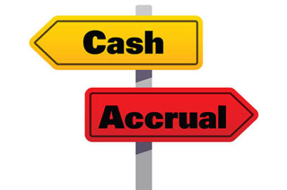 Arrow, Signs, "Cash" pointing one directions, "Accrual" point the other direction,
