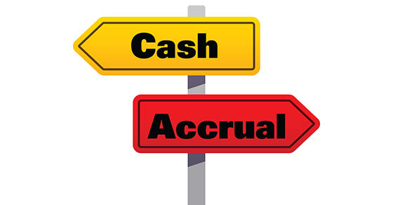 Arrow, Signs, "Cash" pointing one directions, "Accrual" point the other direction,