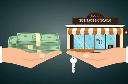 Illustrated concept, hand holding, stack of cash, other hand holding, your business,