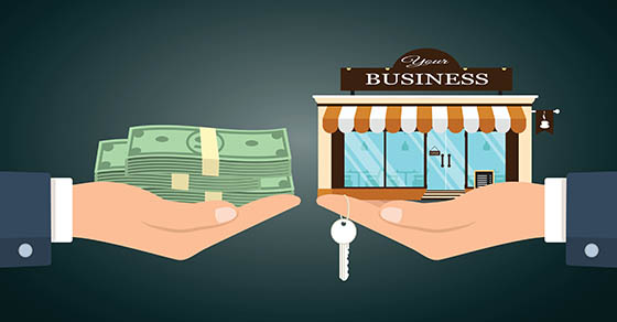 Illustrated concept, hand holding, stack of cash, other hand holding, your business,