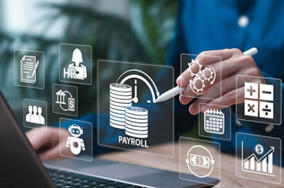 Payroll,Management,Automation,Concept,,Businesswoman,Using,Software,For,Salary,Payment,