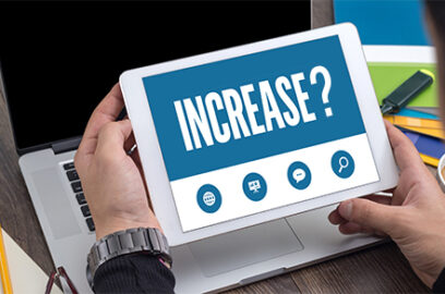 Man holding digital tablet, screen, reads, Increase?,