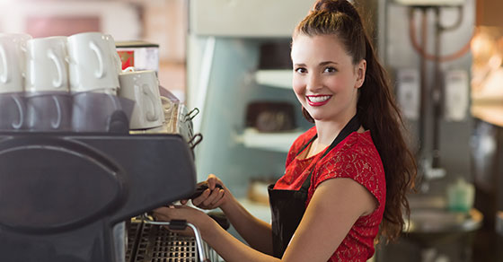 Coffee shop, teen, employee, barista, making coffe, order